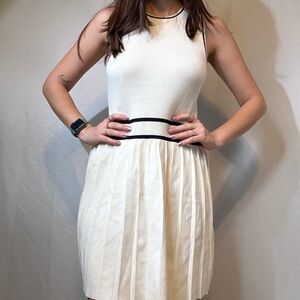 Abercrombie & Fitch Cream Sleeveless Pleated Dress with Black Trim